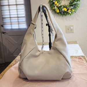 Stuart Weitzman Moda Oat White Italian Leather Hobo Bag Made In Italy
